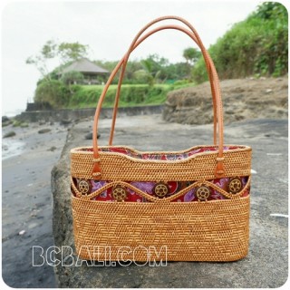 natural handmade rattan shopping handbags leather handle